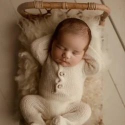 Newborn Photography Props Baby Photo Baby Bed Vintage Woven Rattan Basket Posing Bed Chair Sofa Photo Shoot Studio Accessori