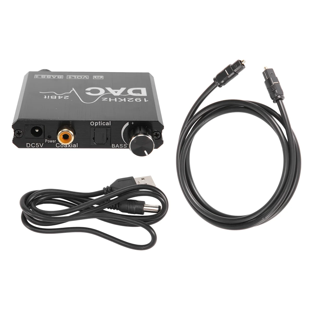 192KHz Digital to Analog Audio Converter with Bass and Volume Adjustment,Digital SPDIF/Optical/Coaxial to Analog Stereo