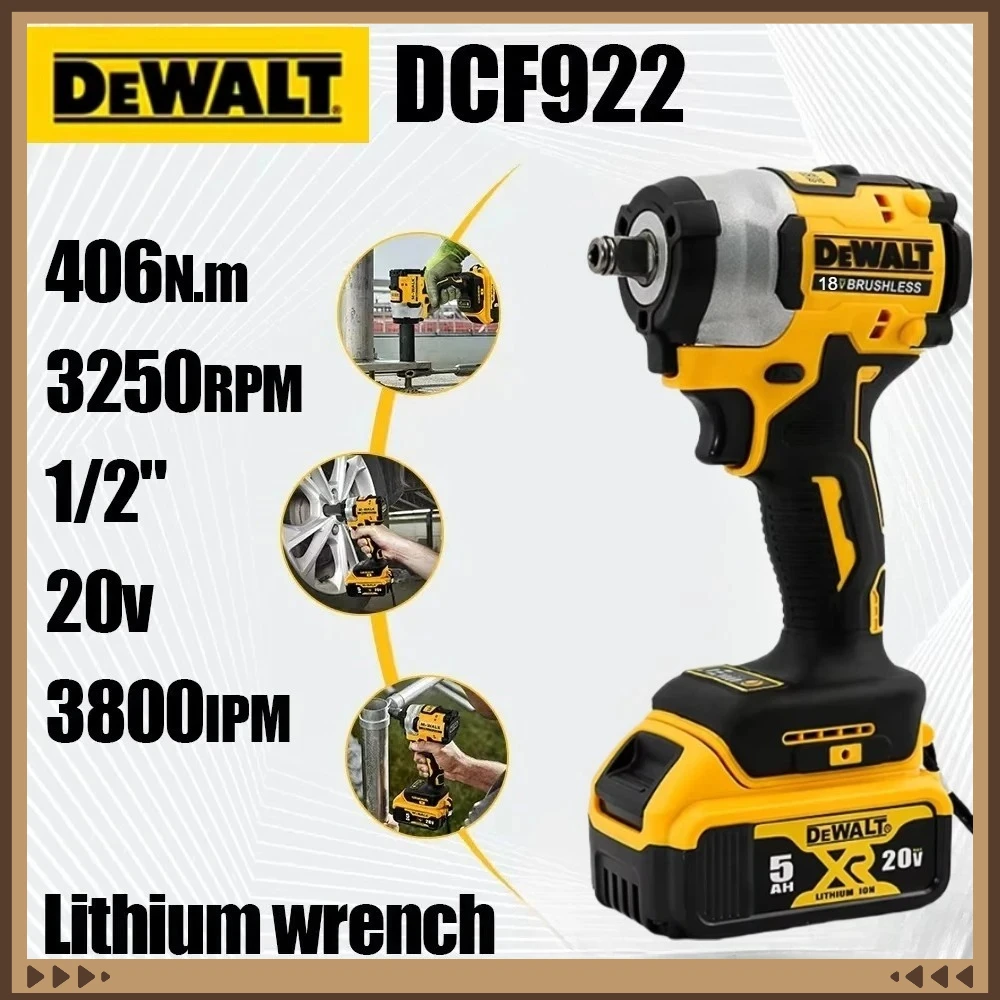 

Аккумуляторный ударный гайковерт Dewalt DCF922, высокий крутящий момент 406 Нм (при обратном ходе), 1/2 дюйма, 2500 об/мин, универсальный электроинструмент