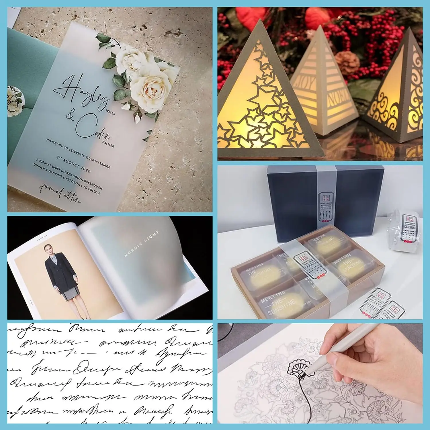 HTVRONT 50 Sheets 8.5X11in Vellum Paper Translucent Printable Tracing Paper Sheets Colored for Drawing Invitations Printing