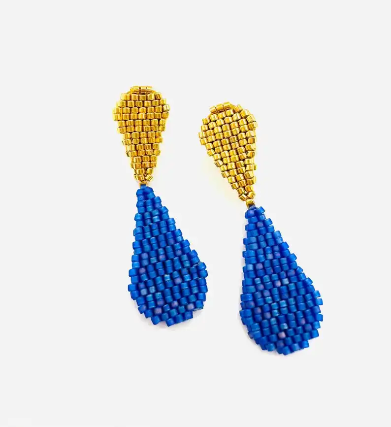 ZGMXR Rice bead earrings Fashion Water drop Pattern Color matching Alloy  female Hand-woven Original Bohemia Beaded earrings