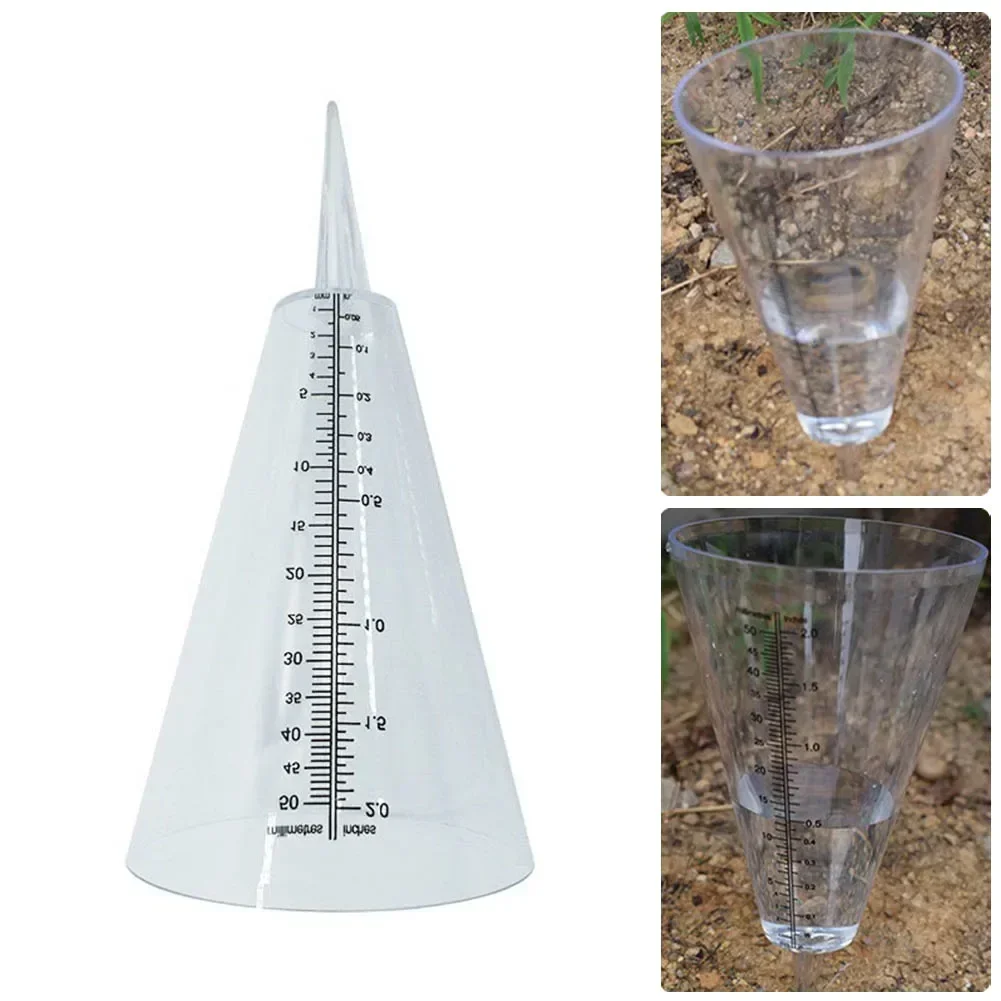 1 Pcs Rain Meter 50mm Max Measure Range Cone Rain Cup Garden Plug-in Plastic Transparent Rain Gauge Approx. 10*21.5cm