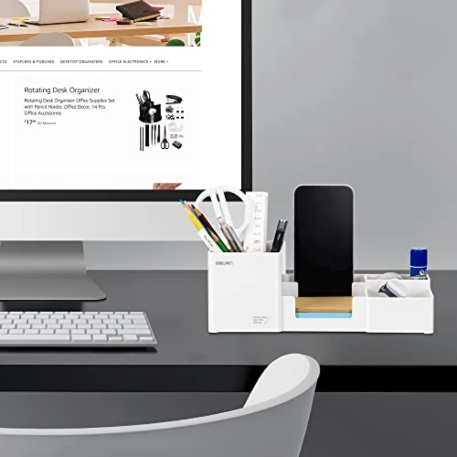 Desk Organizer, Plastic Desktop Organizer with Pencil Holder and Sticky Note Tray, Office Stationery Supplies Organizers Access