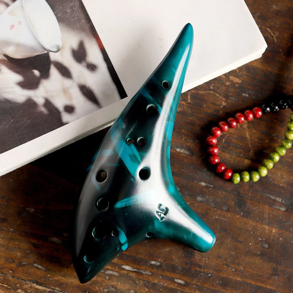 Ocarina ceramiczna 12-otworowa z osłoną ochronną, tonacja Alto C, profesjonalny instrument ocarina dla miłośników muzyki i początkujących.