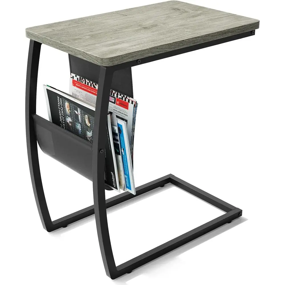 

Vintage C-Shaped Laptop and Snack Side Table for Living Room in Light Grey