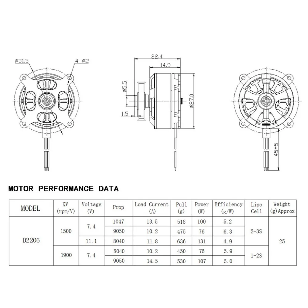 2206 Brushless Motor 1500KV 2-3S for RC FPV Fixed Wing Drone Airplane Aircraft Quadcopter Multicopter UAV ESC Speed Controller