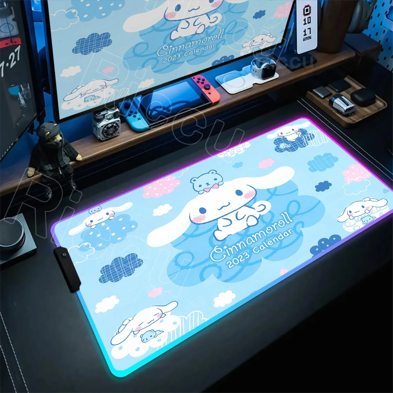 

Sanrios Cute Cinnamorolls RGB Mousepad Computer Game Locking Edge Non-slip Mouse Pad Laptop Anime Cartoon Keyboard PC Desk Mat