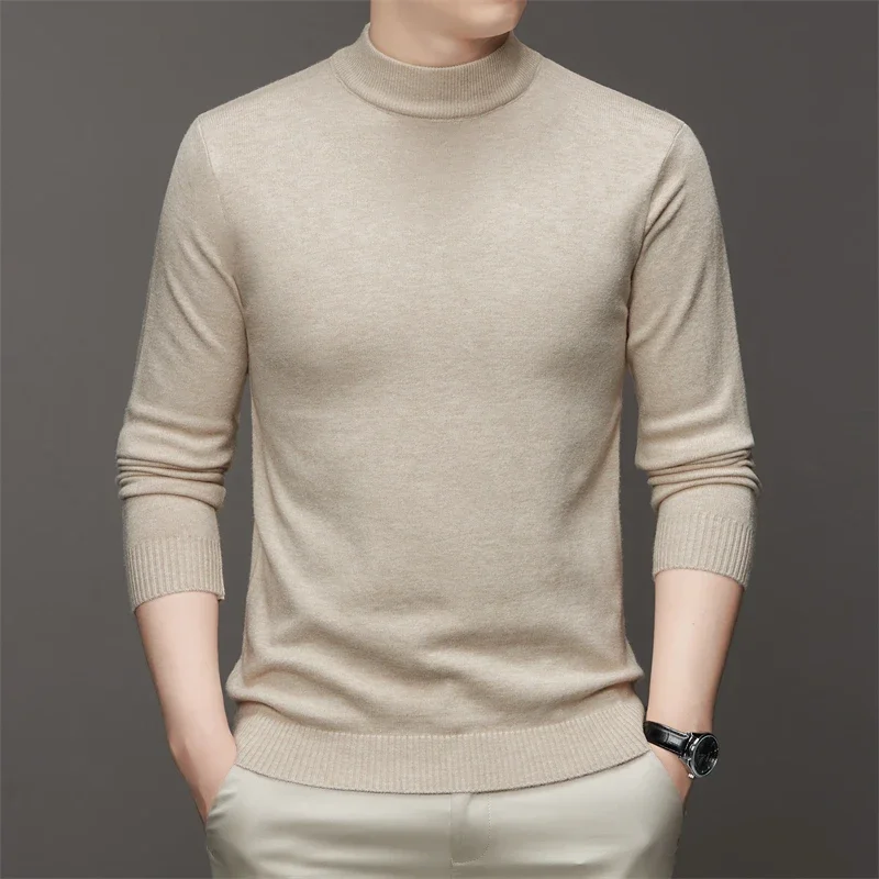 7 Colour Men's Half High Neck Long Sleeved Solid Color Sweater Soft, Warm and Comfortable Top with a Base