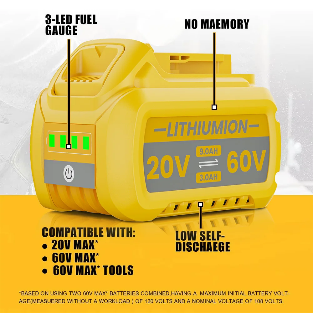 Para DEWALT 20V/60V MAX compatible DCB609 DCB547-XJ DCB200 DCB201 DCB609 DCB182,DCB204 Bater￭a para herramientas FLEXVOLT 60V MAX
