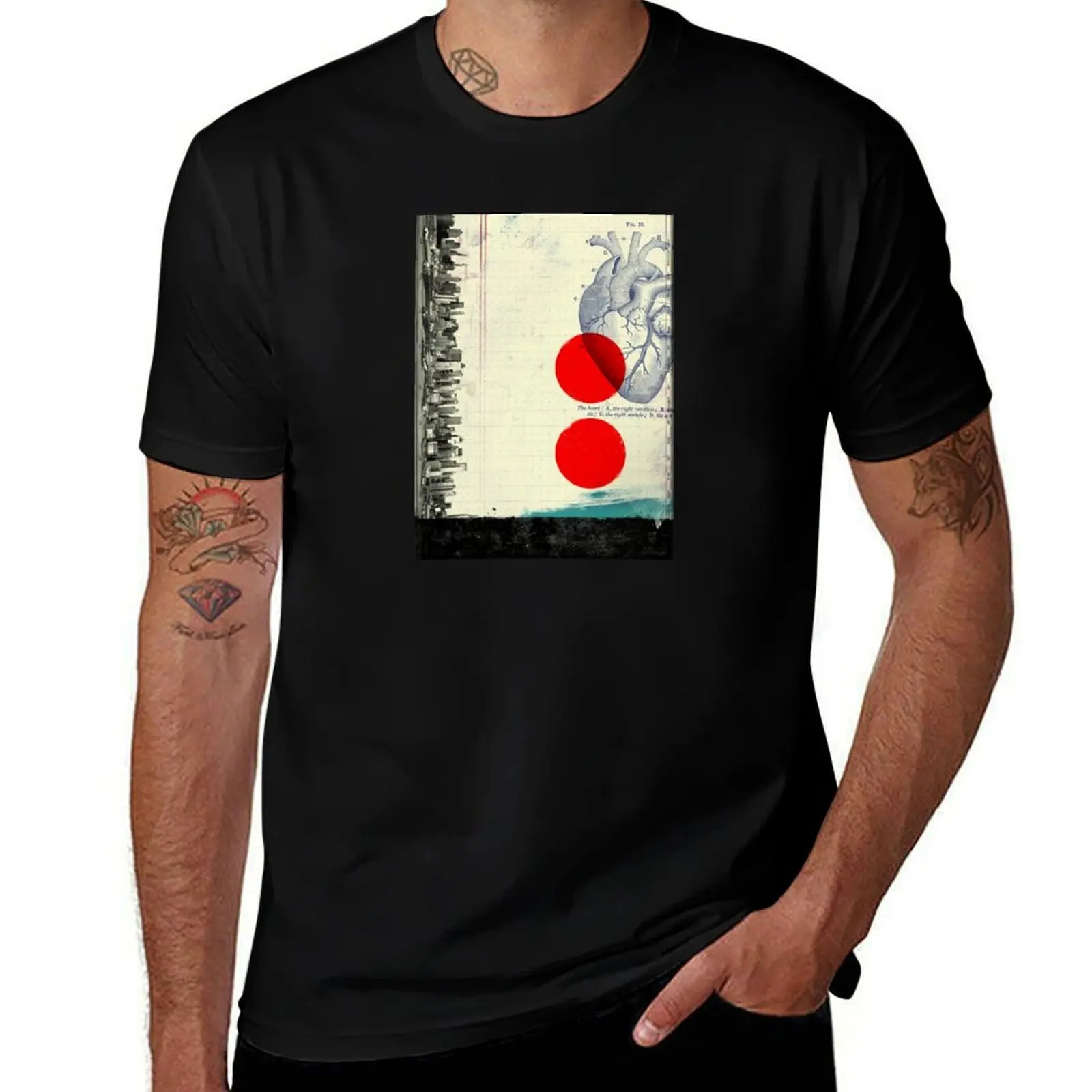 Heart 01 - Modern Abstract Collage T-Shirt Graphic Print Short Sleeve T-Shirt