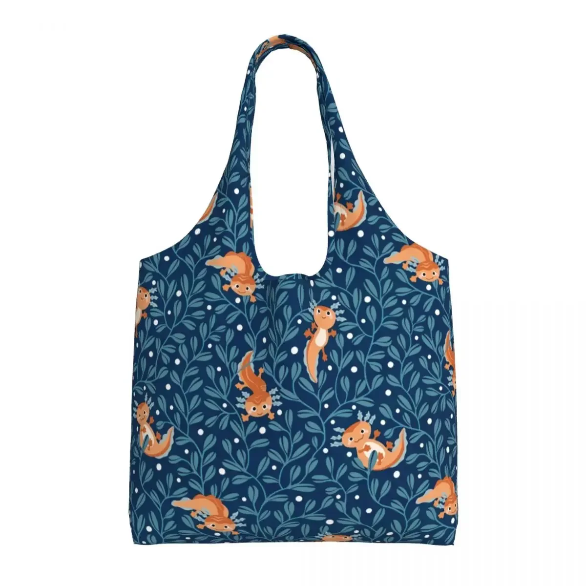 Axolotl Blue Grocery Shopping Bags Printed Canvas Shopper Shoulder Tote Bag Big Capacity Durable Salamander Animal  Bags Handbag