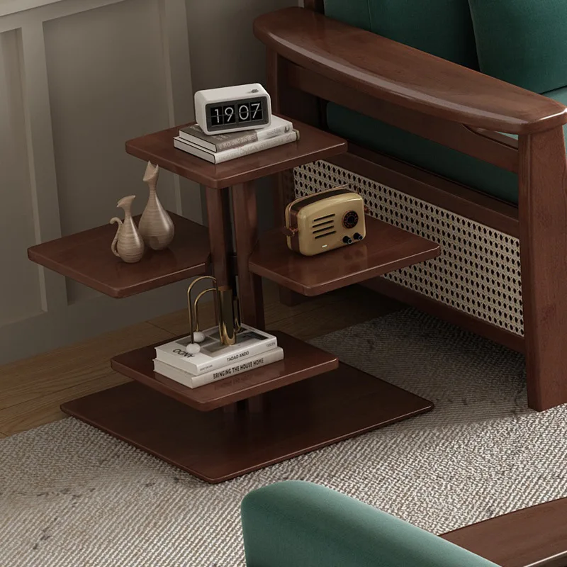 Nordic style rubber wood all solid wood sofa side few creative tree-shaped shelves living room simple multi-layer square corner