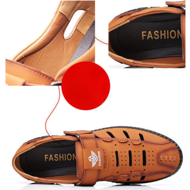 Mens Summer Sandals for Beach Leather Hollow Soft Sandals Non Slip Closed Toe Breathable Quick Drying Hole Shoes sandals for men