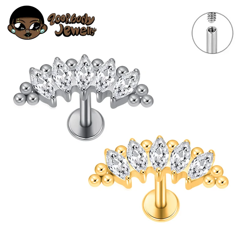 ASTM F136 perles en titane Marquise Lotus Cartilage boucle d'oreille lèvre Piercing fleur Helix dos plat Stud Labret Piercing bijoux de corps