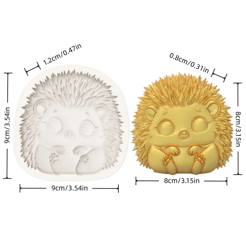 Cute Sitting Hedgehog Mold with Spiked Texture on the Back, Hedgehog Silicone Mold for Healing-Themed Dessert Decoration and Chocolate Fondant Making