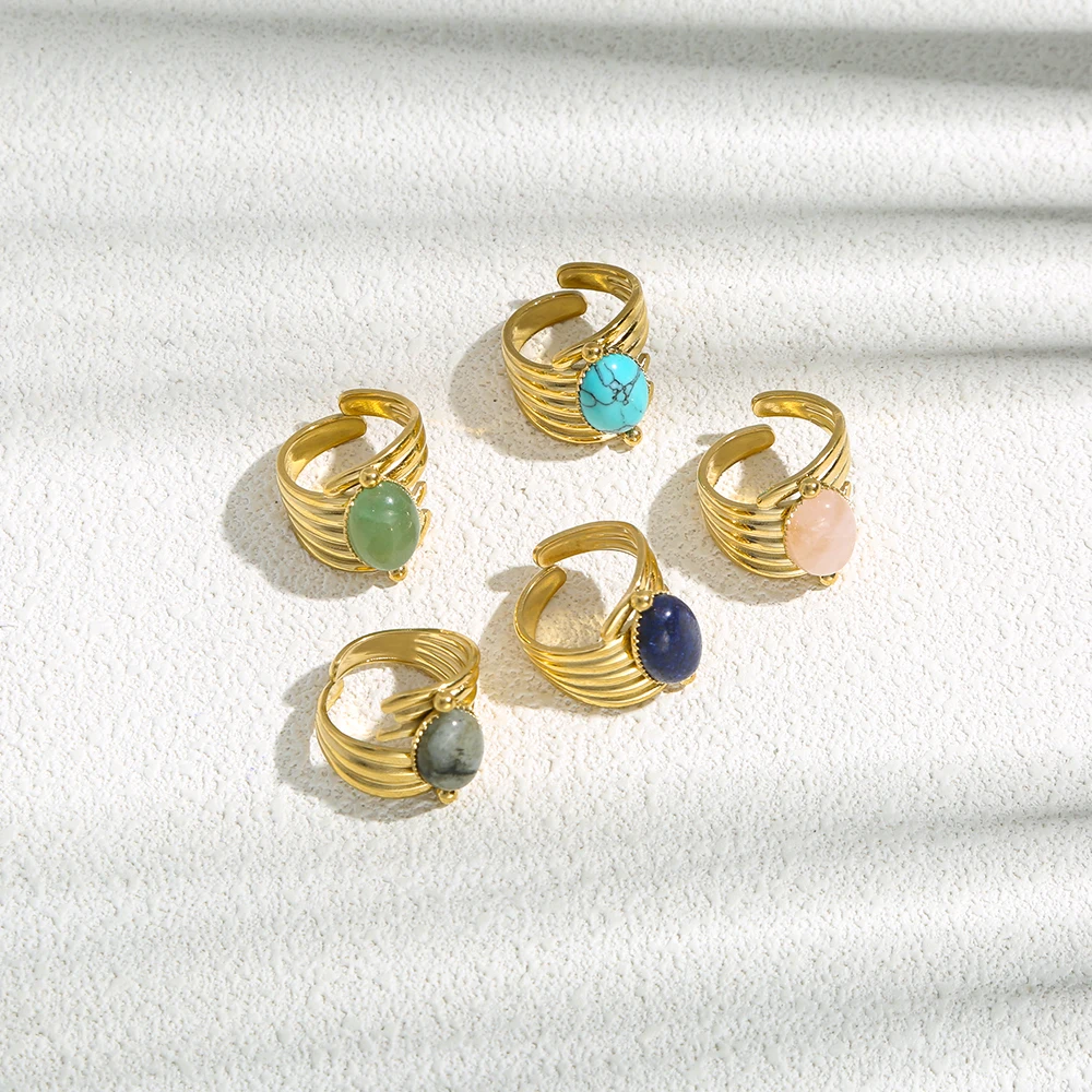 SOVOB 18K مطلية بالذهب قابل للتعديل عين النمر خواتم للنساء واسعة مخرمة الفرقة تصميم الحد الأدنى قطعة أنيقة صنع المجوهرات #3