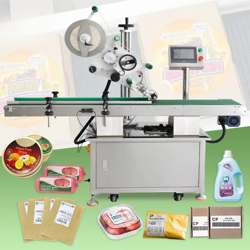 Electric Horizontal Label Automatic Applicator for Flat Square Bottles PLC & Motor Driven for Bags Cartons Pouches Packaging