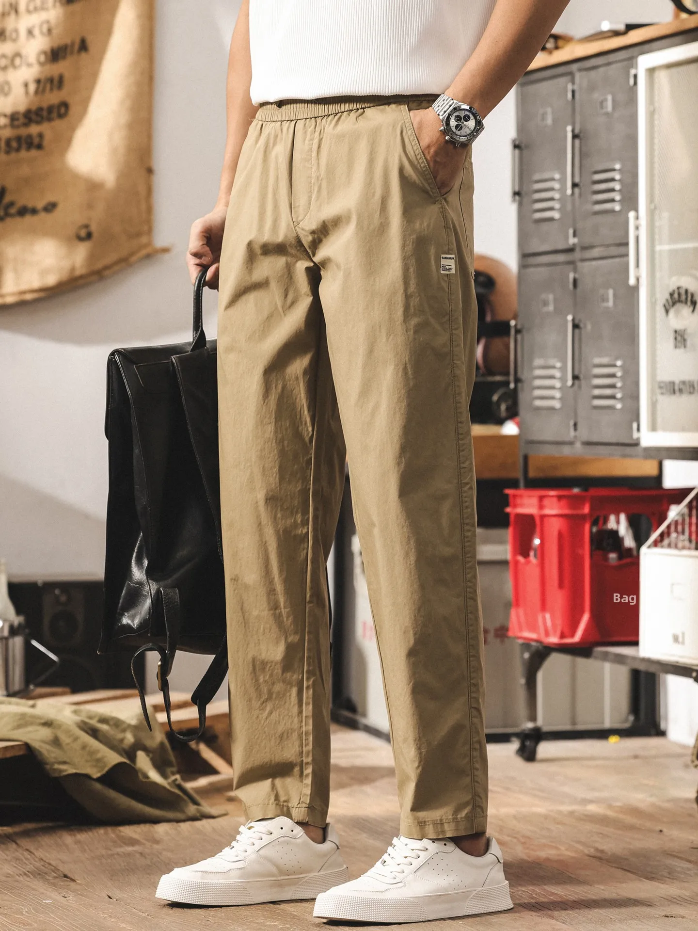 

American Retro Khaki Men's Summer Cool Feeling Ice Silk Air Conditioned Thin Loose Pure Cotton Casual Pants