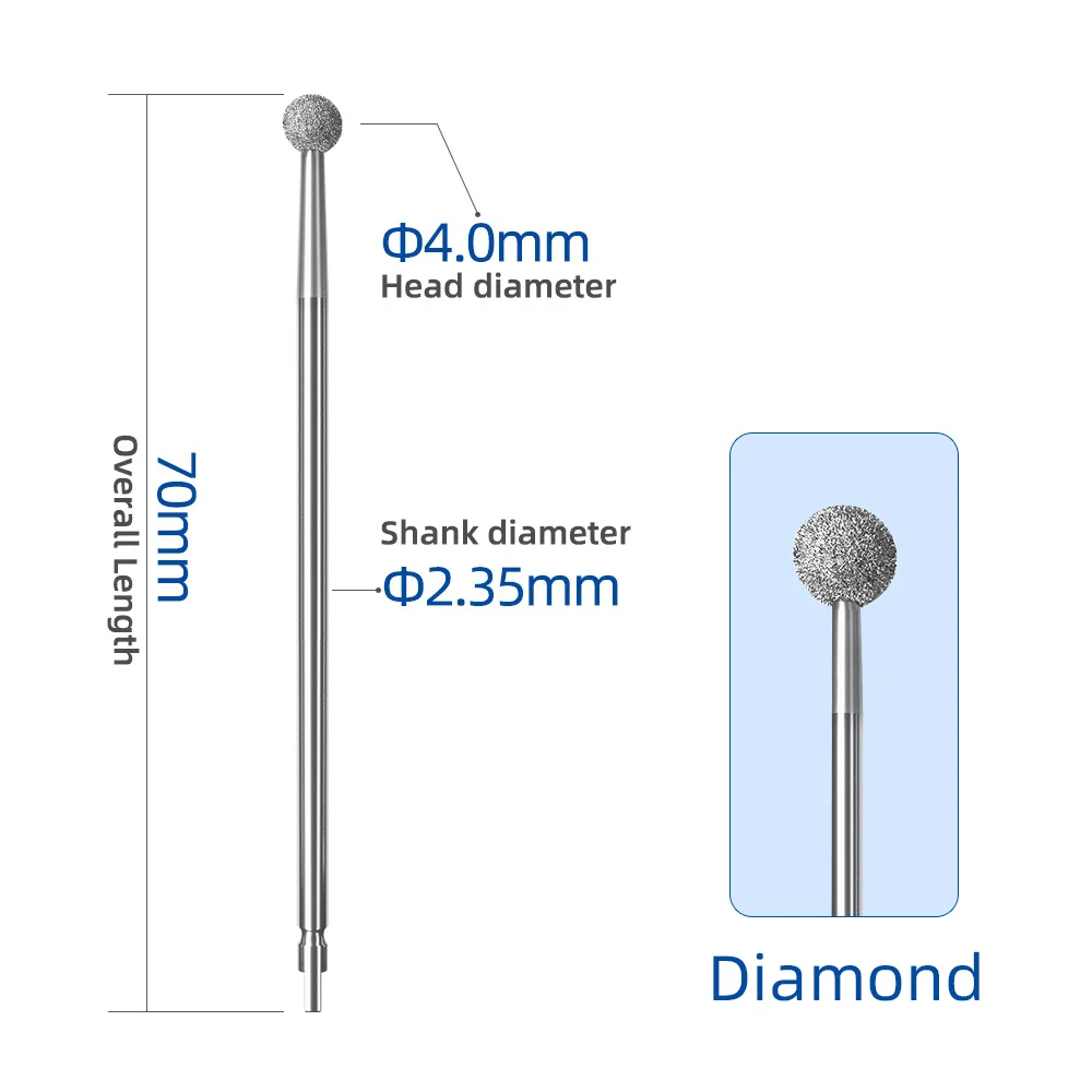 Surgical equipment Dental Diamond Burs Straight Ball Round Dia.2.35 L70mm Polishing Smoothing Drills For High Speed Handpiece