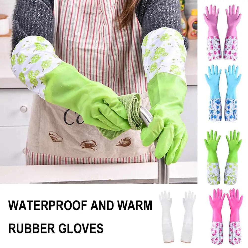 Waterproof And Warm Rubber Gloves Kitchen Washing Dishes Gloves Women’s Cleaning Gloves Housework K3a6