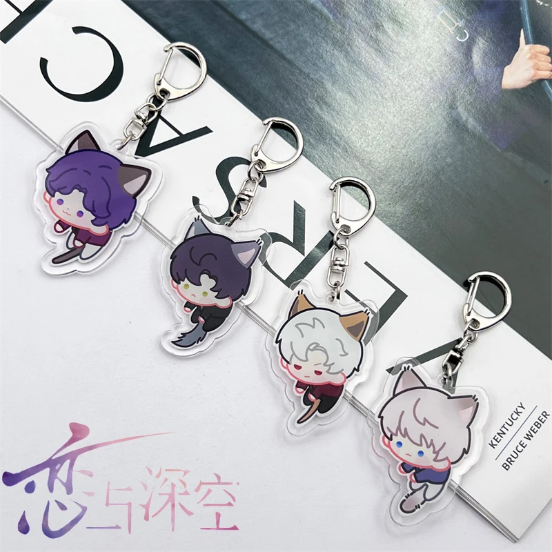 Game Love And Deepspace Xavier Zayne Rafayel Sylus Cosplay Keychain Acrylic Keyring Key Chain 4Pcs/Set Bag Pendant Accessories