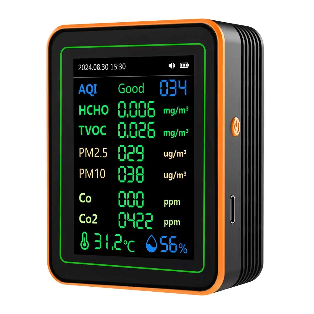 

12 in 1 Air Quality Monitor CO2 CO HCHO TVOC PM2.5 PM10 AQI Temperature Humidity Tester with Data Curve & Formaldehyde Compariso