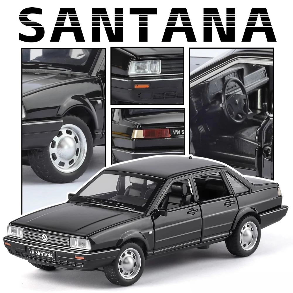 Model samochodu Santana Retro w skali 1:32, metalowy odlew, otwierane drzwi, kierownica, amortyzacja, dźwięk, światło, pojazd, prezent dla dzieci