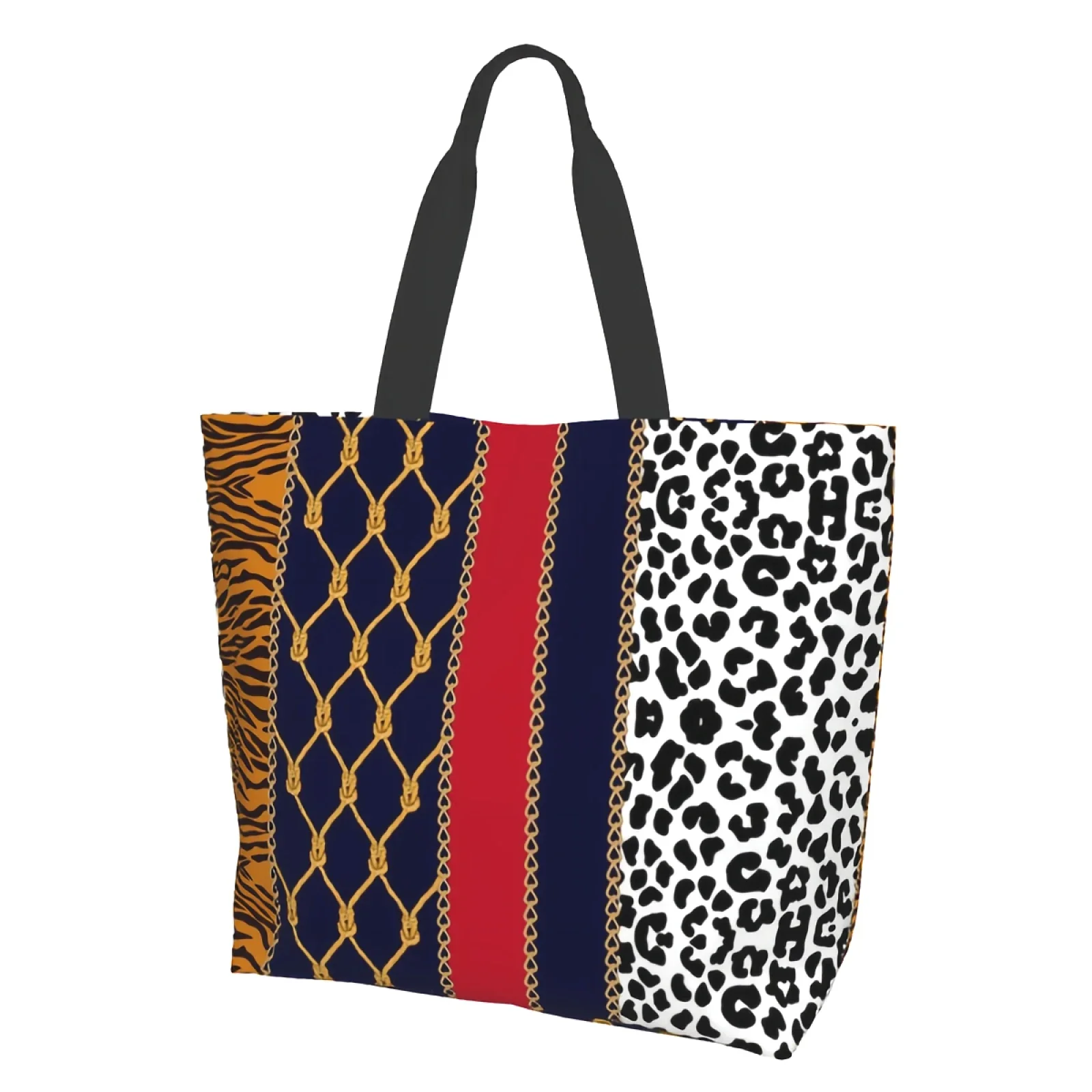 

Leopard Spots Extra Large Grocery Bag Zebra Stripes Reusable Tote Bag Shopping Travel Storage Tote Lightweight Bags Handbag