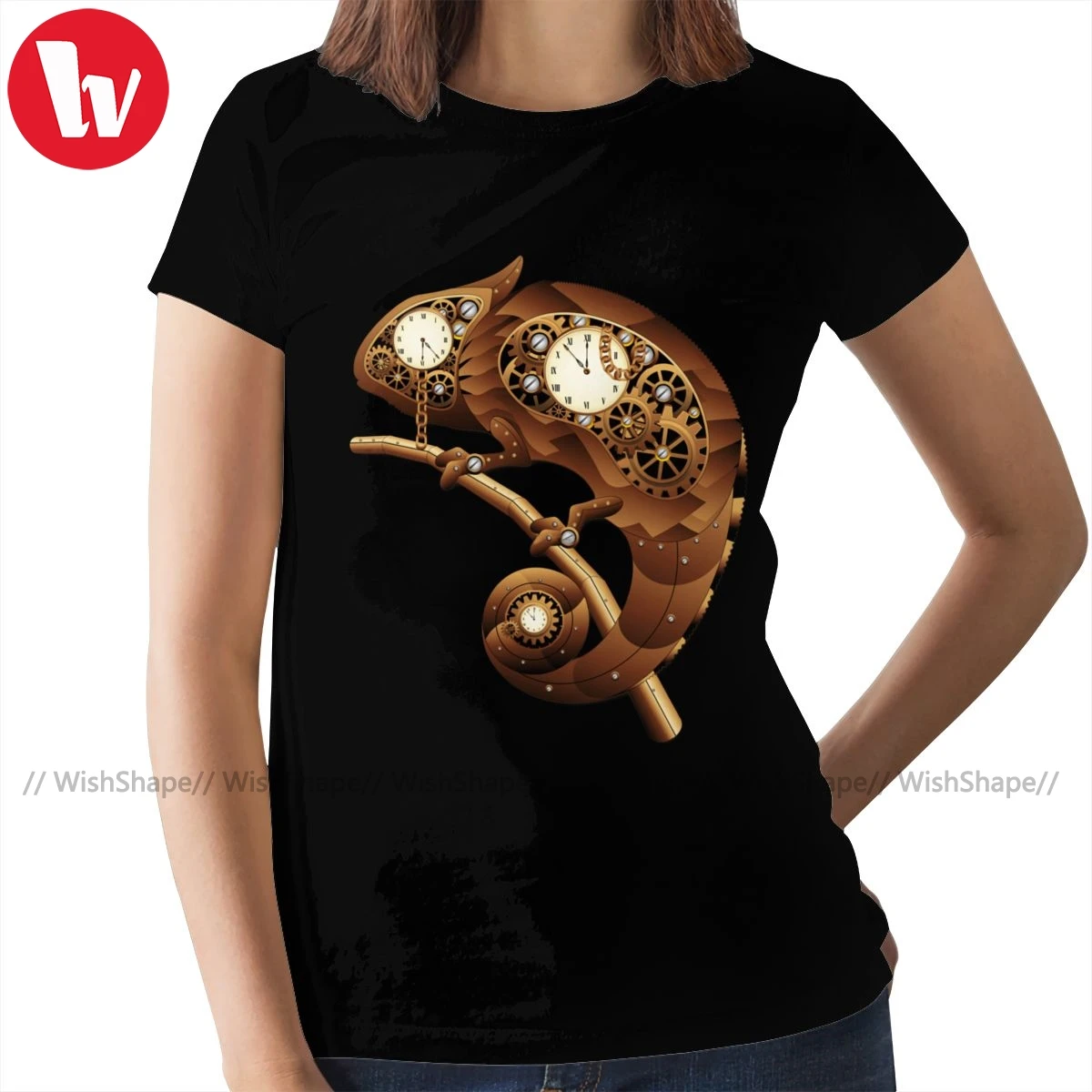 Chameleon T-Shirt Steampunk Chameleon T Shirt Trendy Street Style Women tshirt Short-Sleeve Ladies Tee Shirt