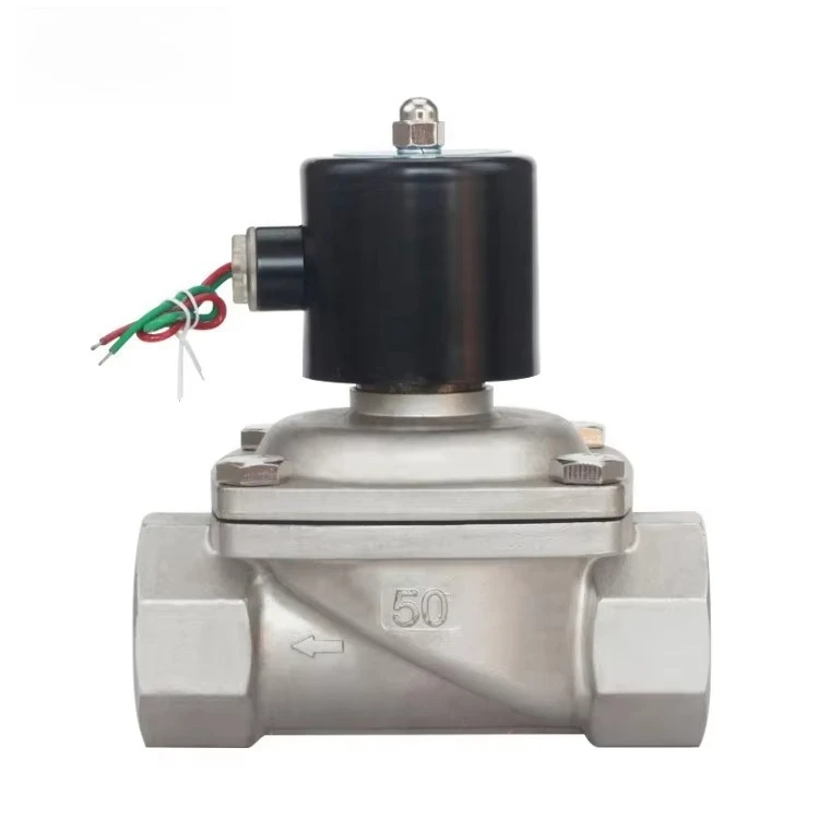 DN50 2 بوصة 2 واط-500-50 عادة مغلقة الفولاذ المقاوم للصدأ ارتفاع ضغط المحرك الكهربائي الصغير المباشر الملف اللولبي صمام