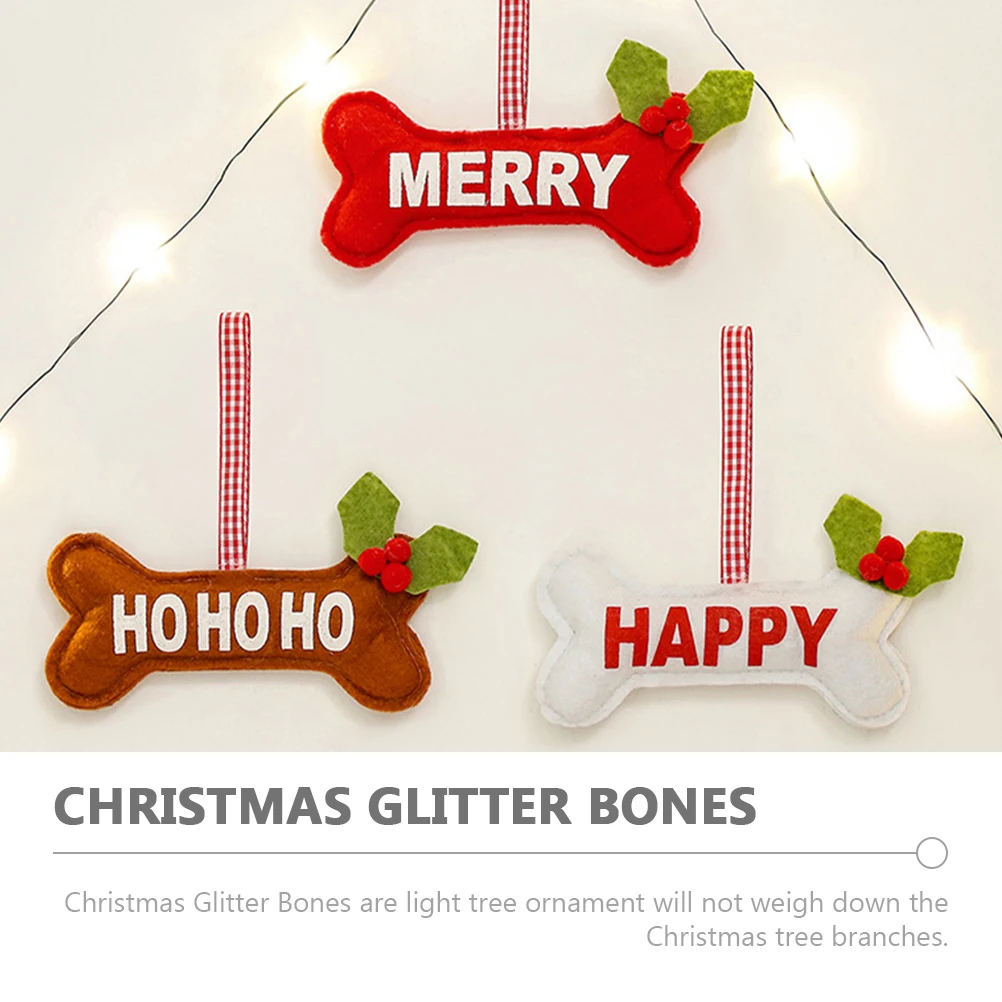 

3pcs Christmas Tree Hanging Bones Multi-Color Xmas Decorative Ornaments Fabric Bones Shaped Pendant For Tree Decoration Party