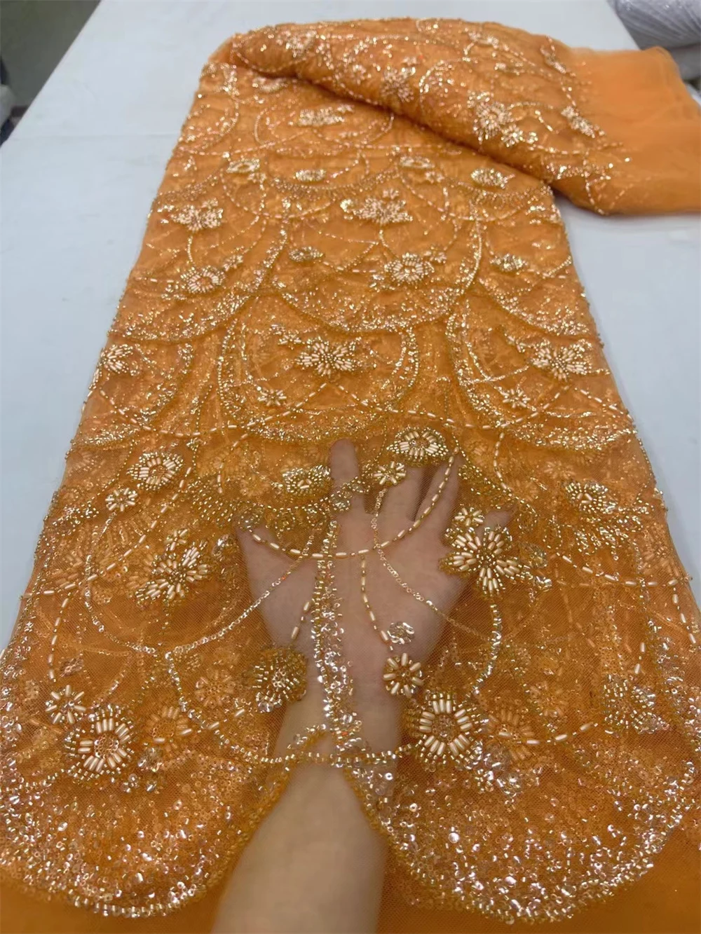 アフリカンチュールレース生地,フランスの刺embroidery,スパンコール付きネットレース,ナイジェリアの結婚式のドレス,白のレース,5ヤード