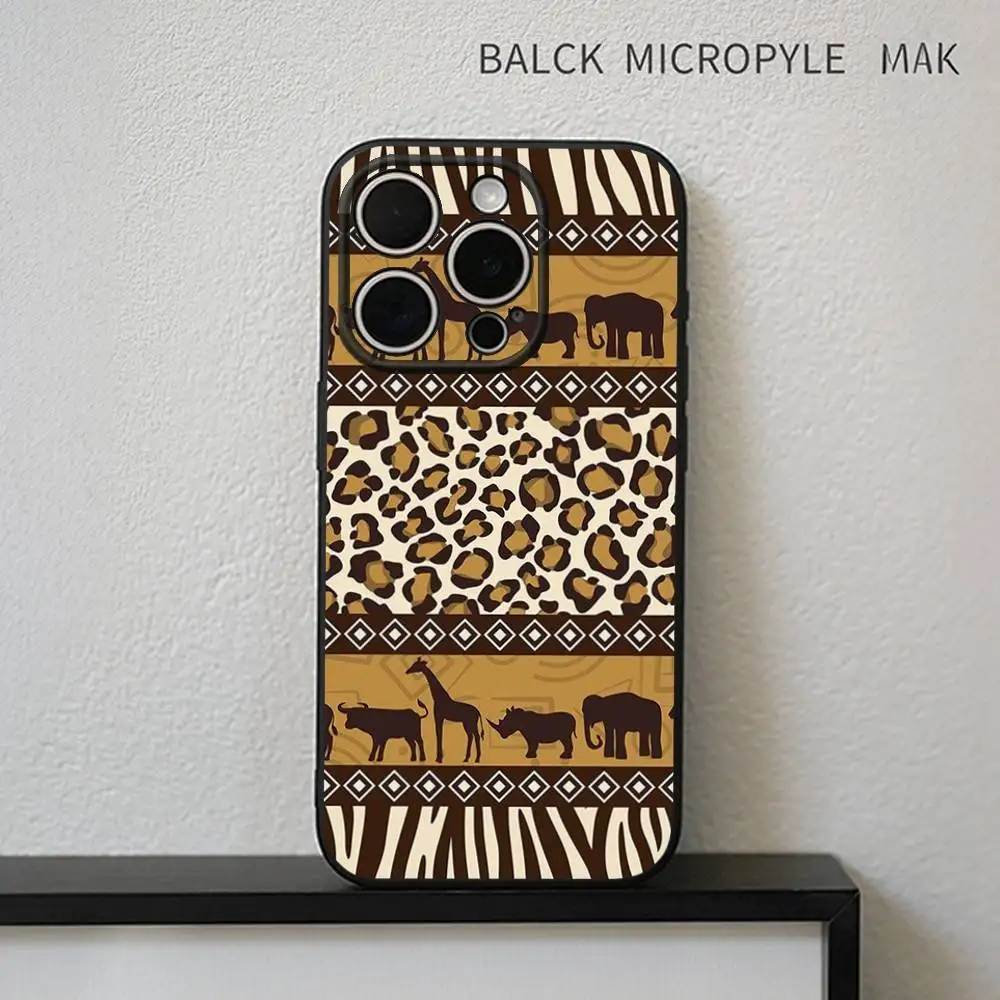 Afrikaanse Wax Stof Telefoonhoesje Voor iPhone17,16,15,14,13,12,11 Plus, Pro Max Zachte Zwarte Cover