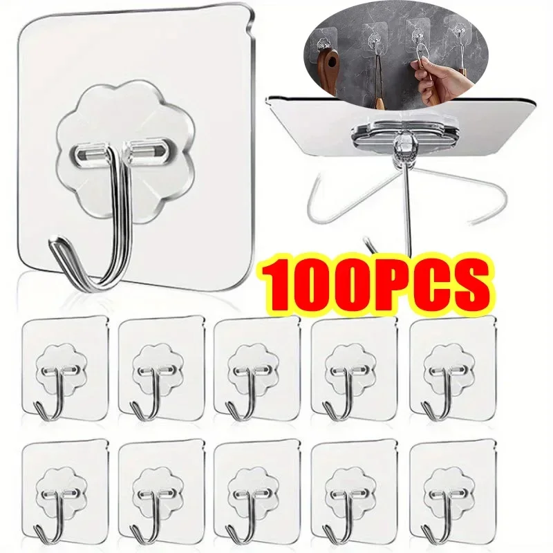 1-100PcsTransparent Self adhesive wall hooks Multi-Purpose Wall Hook Key Holder Towel Holder For Kitchen Bathroom Accessories