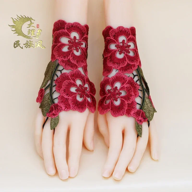 Ethnic style embroidery lace hollow bracelet women's four seasons leak fingers cover the back of the hand embroidery stage