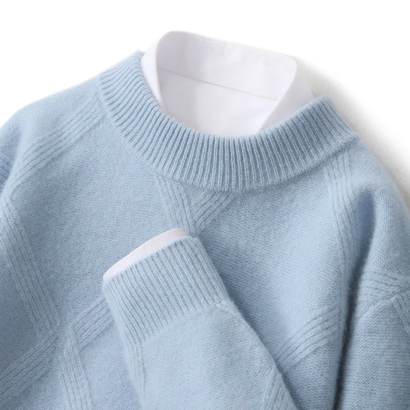 

Autumn Winter Men's 100% Merino Wool Mock Neck Pullover Long-Sleeve Sweater High-Quality Classic Soft Warm Cashmere Knitted Top
