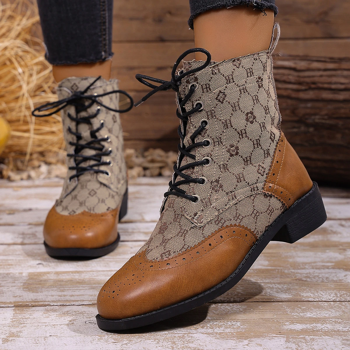 

Winter Autumn Women Ankle Boots Outdoor Comfortable Shoes Lace Up Comfortable Shoes Women Open Toe Large Size Retro Boots Women