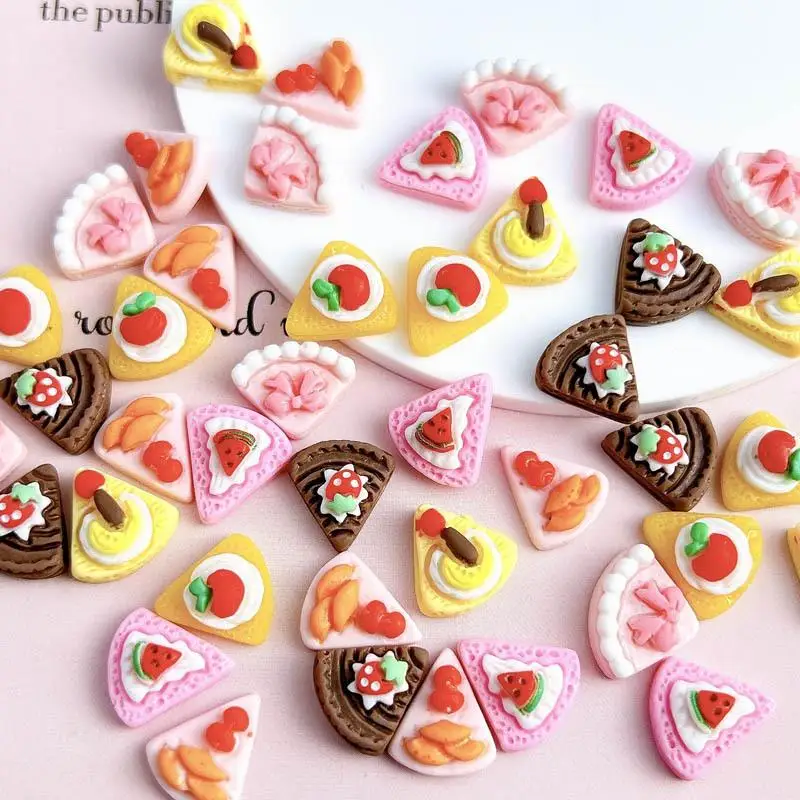 Random Mixed Sweet Resin Triangle Cake Nail Art Charms 3D Simulation Fruit Cake Nail Art Decorations Cream Glue DIY Accessories