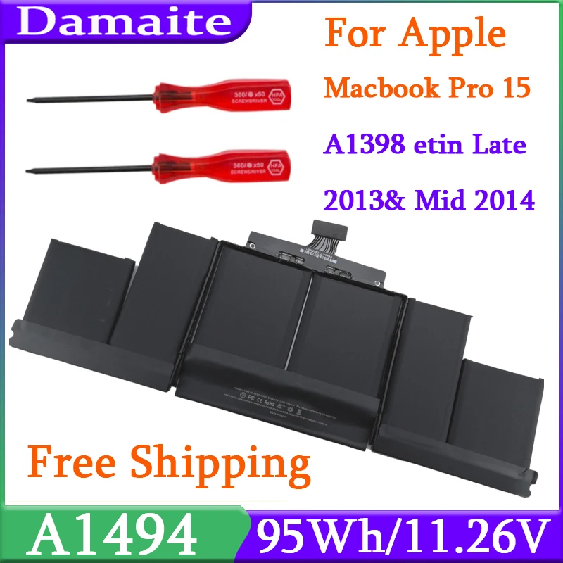 A1494 Laptop Battery For Apple Macbook Pro Retina 15'' A1398 Retina Late 2013 Year 2014 Year ME293 ME294 MGXA2 MGXC2 With Tools