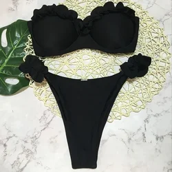 2025 New Leopard Sexy Women Bikini Set Swimsuit Push-up Bra Two Pieces Swimwear Low-waisted Beachwear Strapless Bandeau Biquini