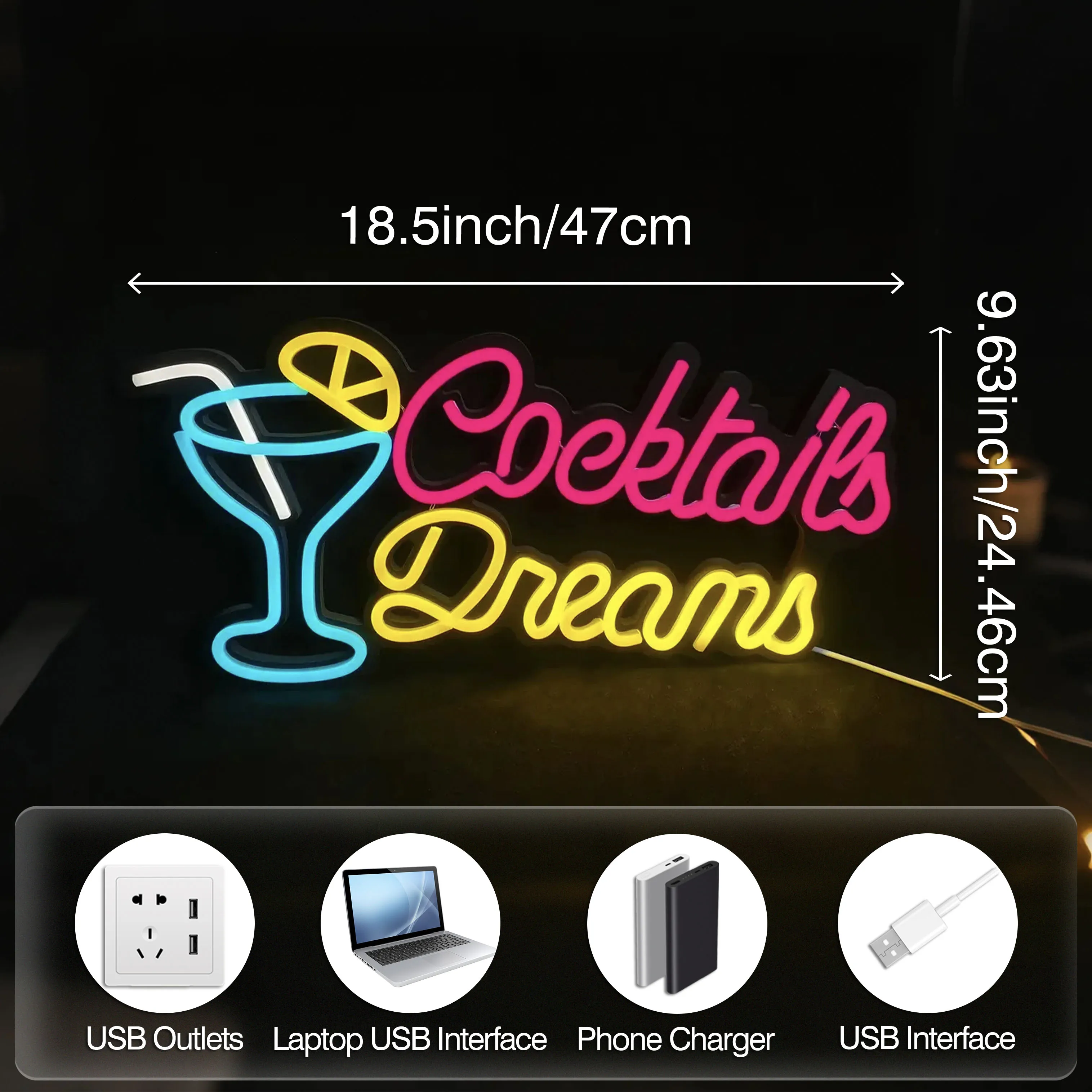1 Cocktails Dreams neon sign for men's cave bedroom hotel bar coffee shop wedding birthday Halloween Christmas party decoration view 3