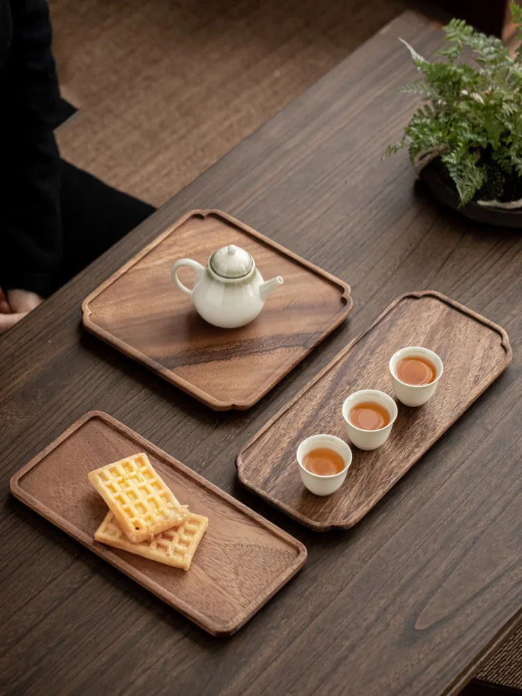 Walnut tray solid wood kettle bearing simple hotel tea tray single-layer pot holder rectangular household dry brewing table