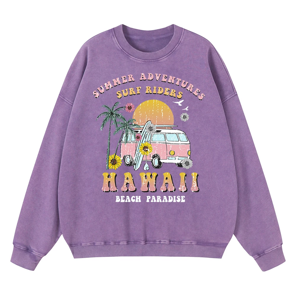 

Vintage Distressed Washing Summer Hawaii Beach Paradise Hoody Men Warm Cotton Sportswear Oversized Loose Pullover Cotton Clothes