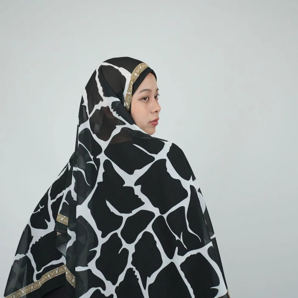 Hijab en mousseline imprimé géométrique pour femme Foulard noir et blanc Foulard africain Nouveau