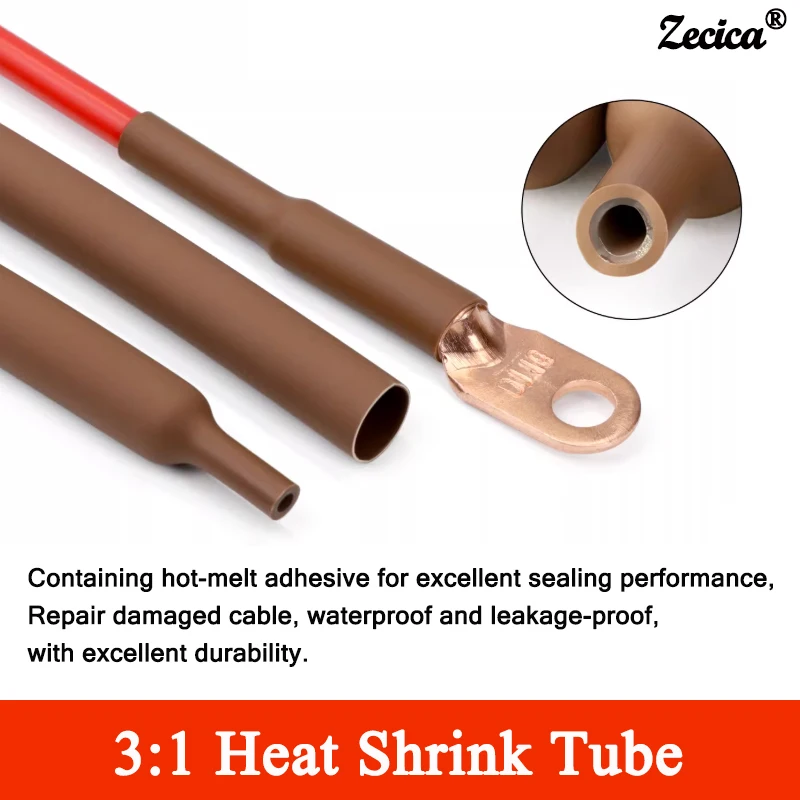 

1-10M Brown Glued 3:1 Heat Shrink Tube 1.6 ~ 39mm Polyolefin Dual Wall Shrinkable Wrap Adhesive Lined DIY Cable Repair Sleeve