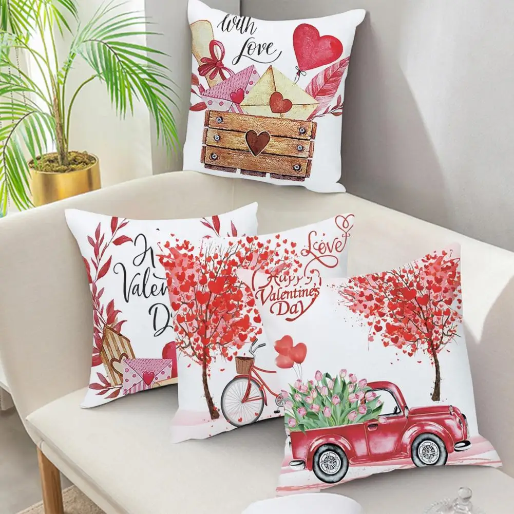 4Pcs Valentine Day Pillowcase Zippered Throw Pillowcase with Love Heart Pattern Valentines Day Throw Pillow Covers Set for Sofa