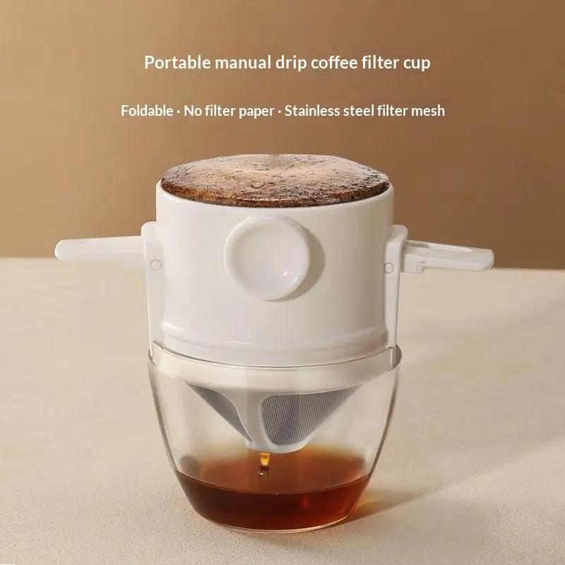 2Pcs Stainless Steel Pour Over Coffee Dripper Set Foldable Portable Reusable Paperless Filter Cup For Camping Office Travel