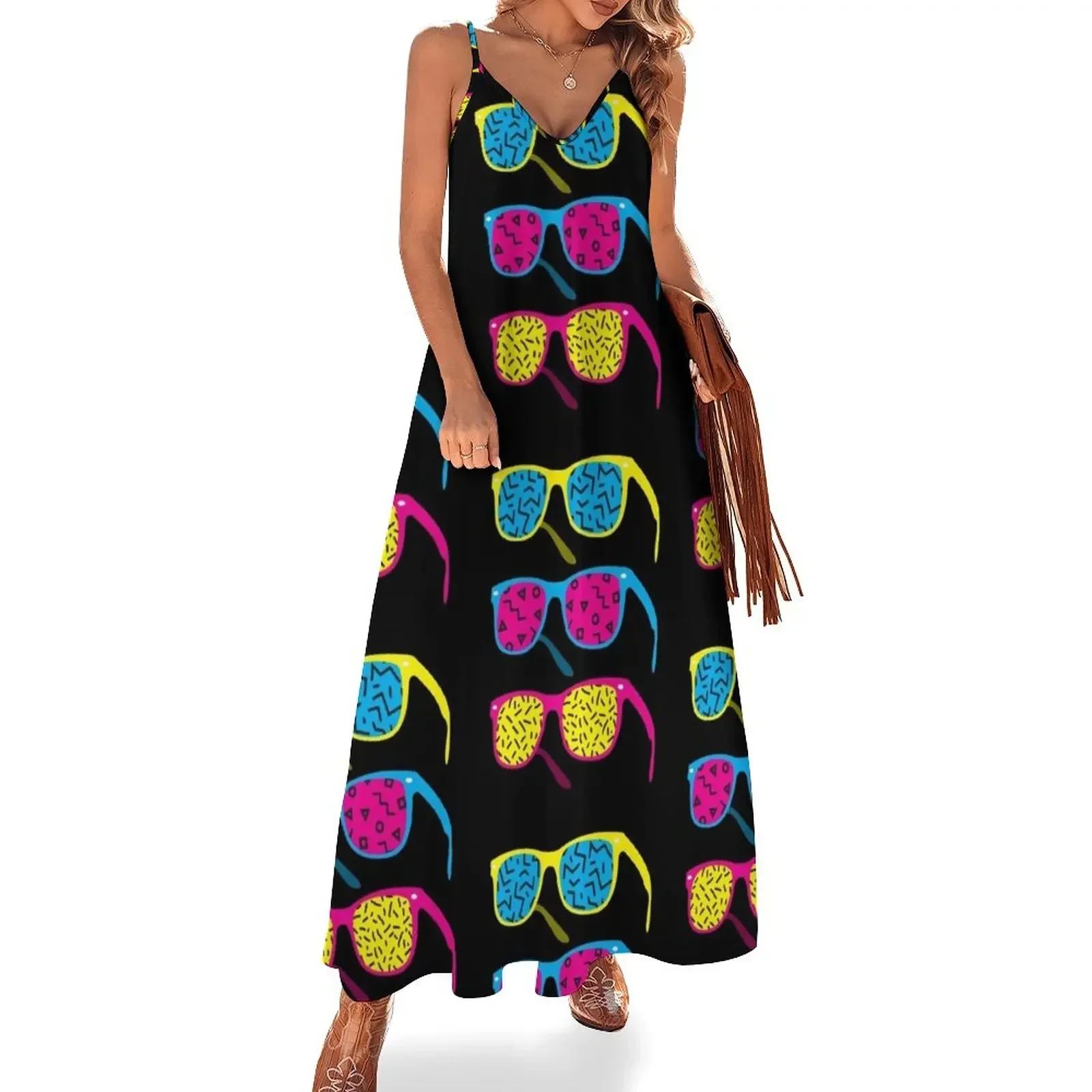 Retro Hipster 80's 1980s Glasses: Costume & Casual Sleeveless Dress womens dress Women's summer suit Dress