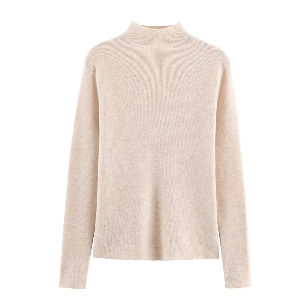 Herfst nieuwe dameskledingstijl slim fit semi-hoge hals lange mouwen effen kleur slim fit gebreide trui