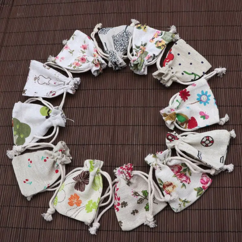 2.8x3.5 in Drawstring Gift Muslin Bag Wedding Party Jewelry Favor Drawstring Green Flower for Party Gift Wrapping